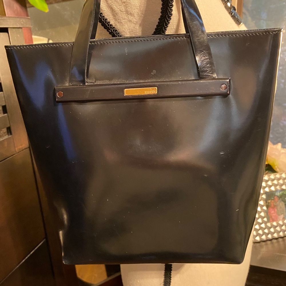 RARE Gucci Vintage Glossy Black Leather Tote - Picture 15 of 15